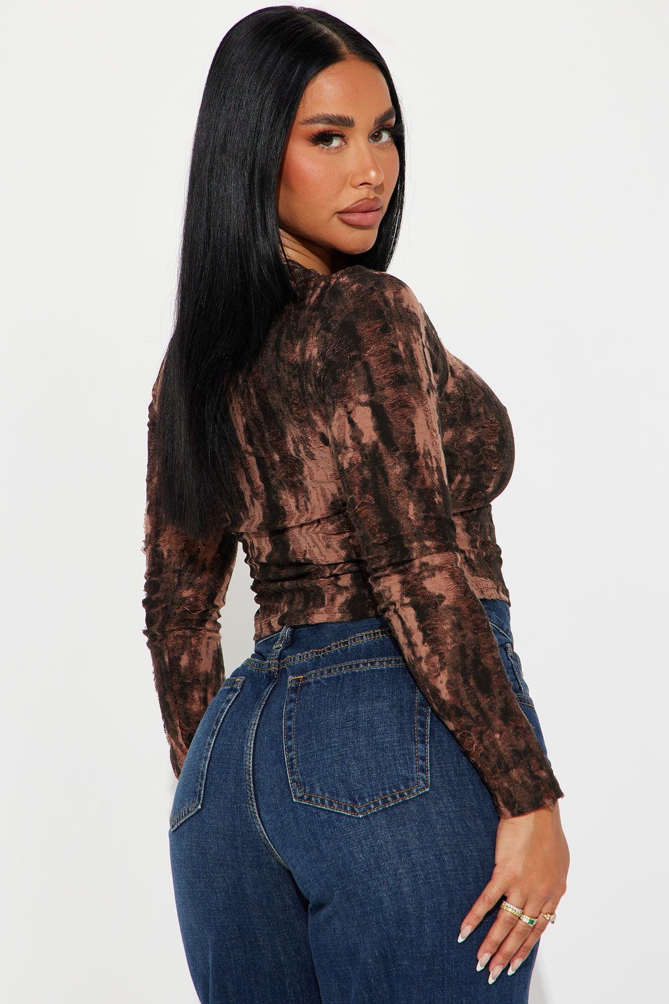 Now Or Never Distressed Top - Brown Product Image