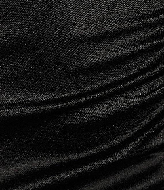 One Shoulder Shirred Side Slit Satin Midi Dress Product Image