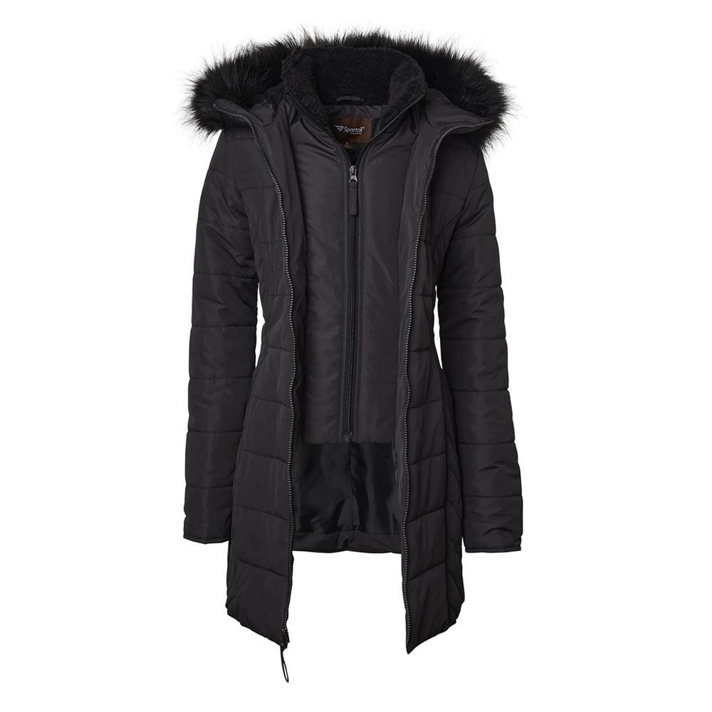 Sportoli Women Quilted Down Alternative Winter Puffer Jacket Coat Faux Fur Trim Hood Product Image