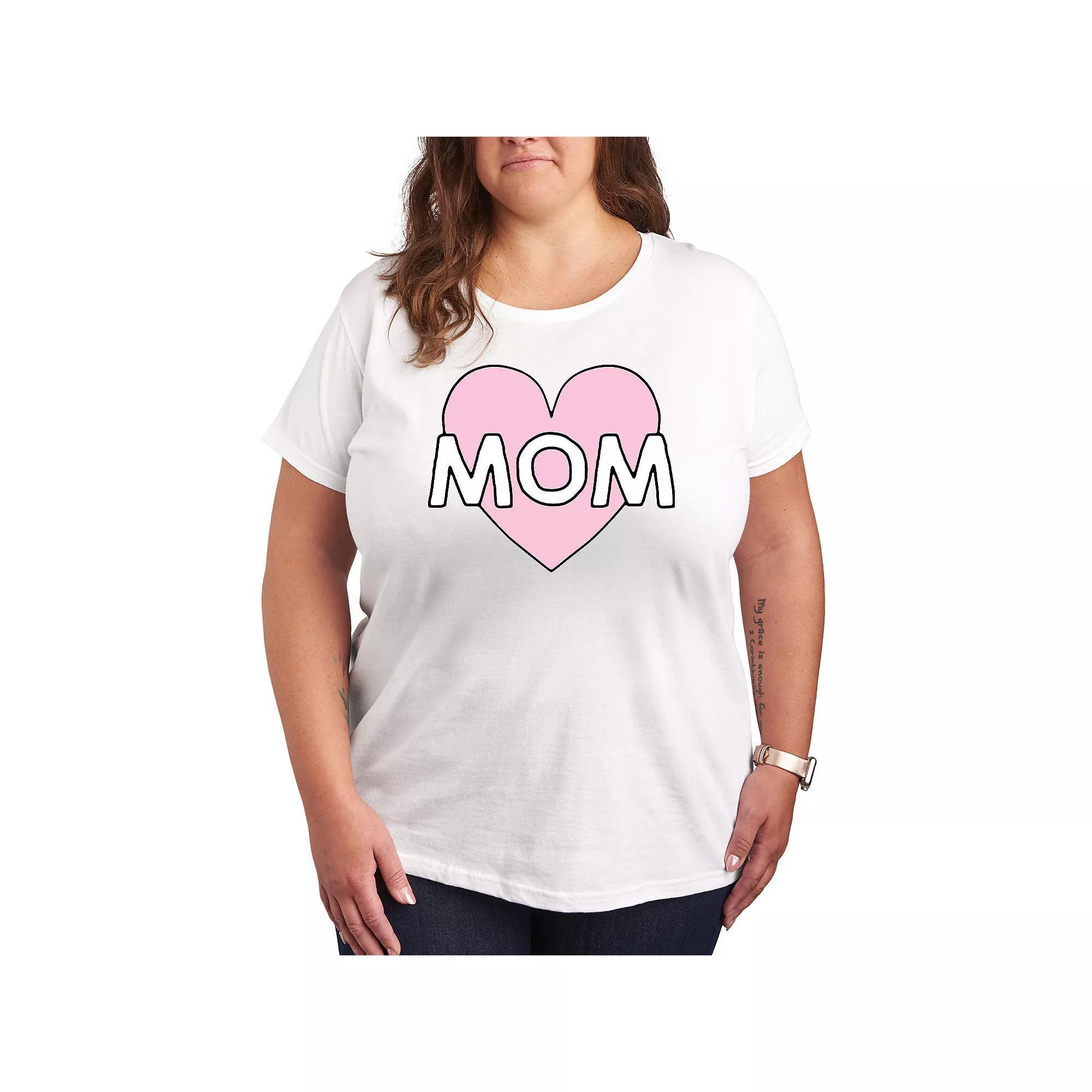 Plus Mom Heart Graphic Tee, Women's, Size: 2XL, Grey Gray Product Image