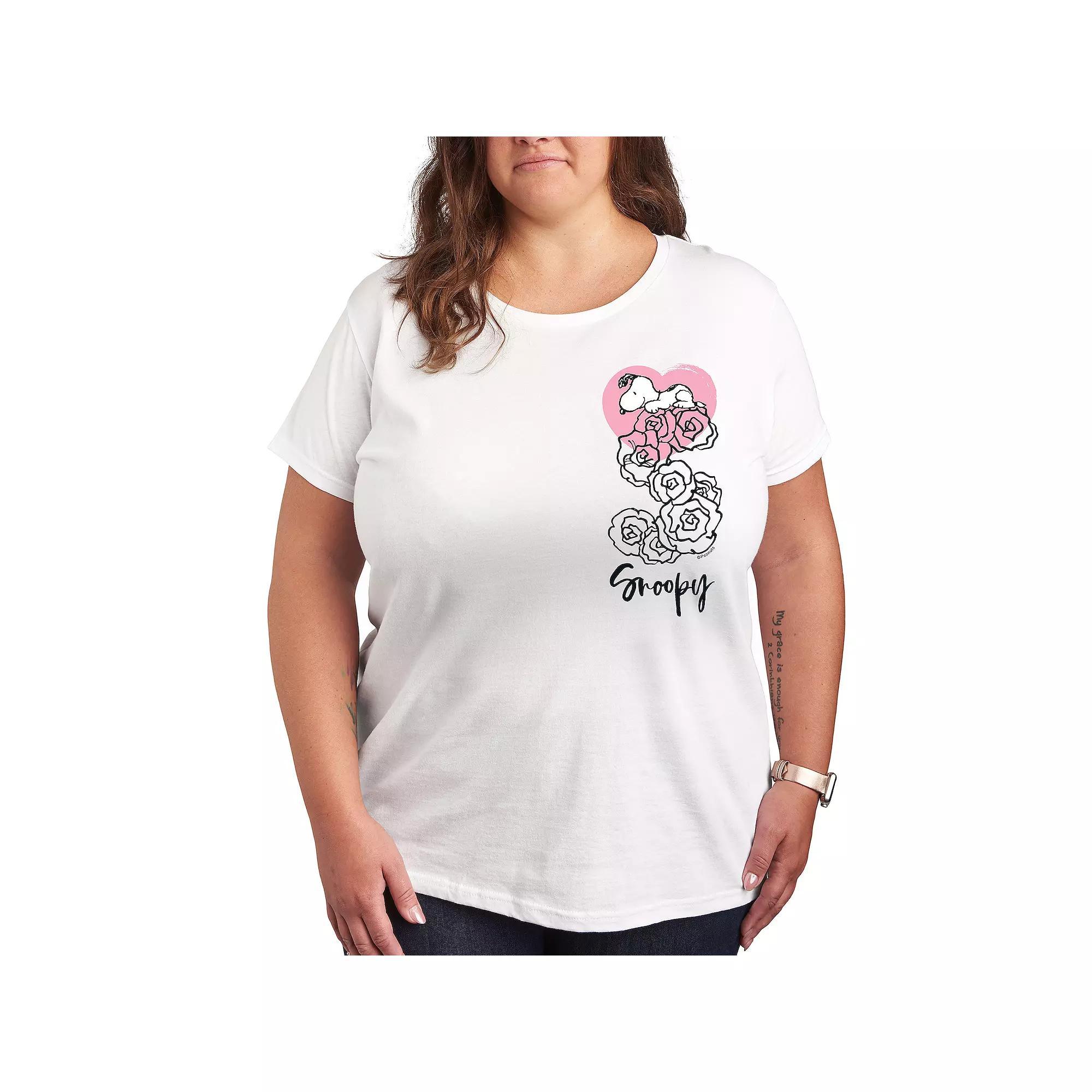 Plus Peanuts Snoopy Roses Graphic Tee, Women's, Size: 1XL, White Product Image