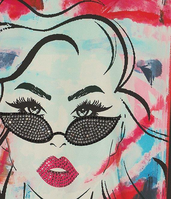 Ali Miles Plus Size Woven Printed Wire Collar 3/4 Roll-Tab Sleeve Button Front Tunic Product Image