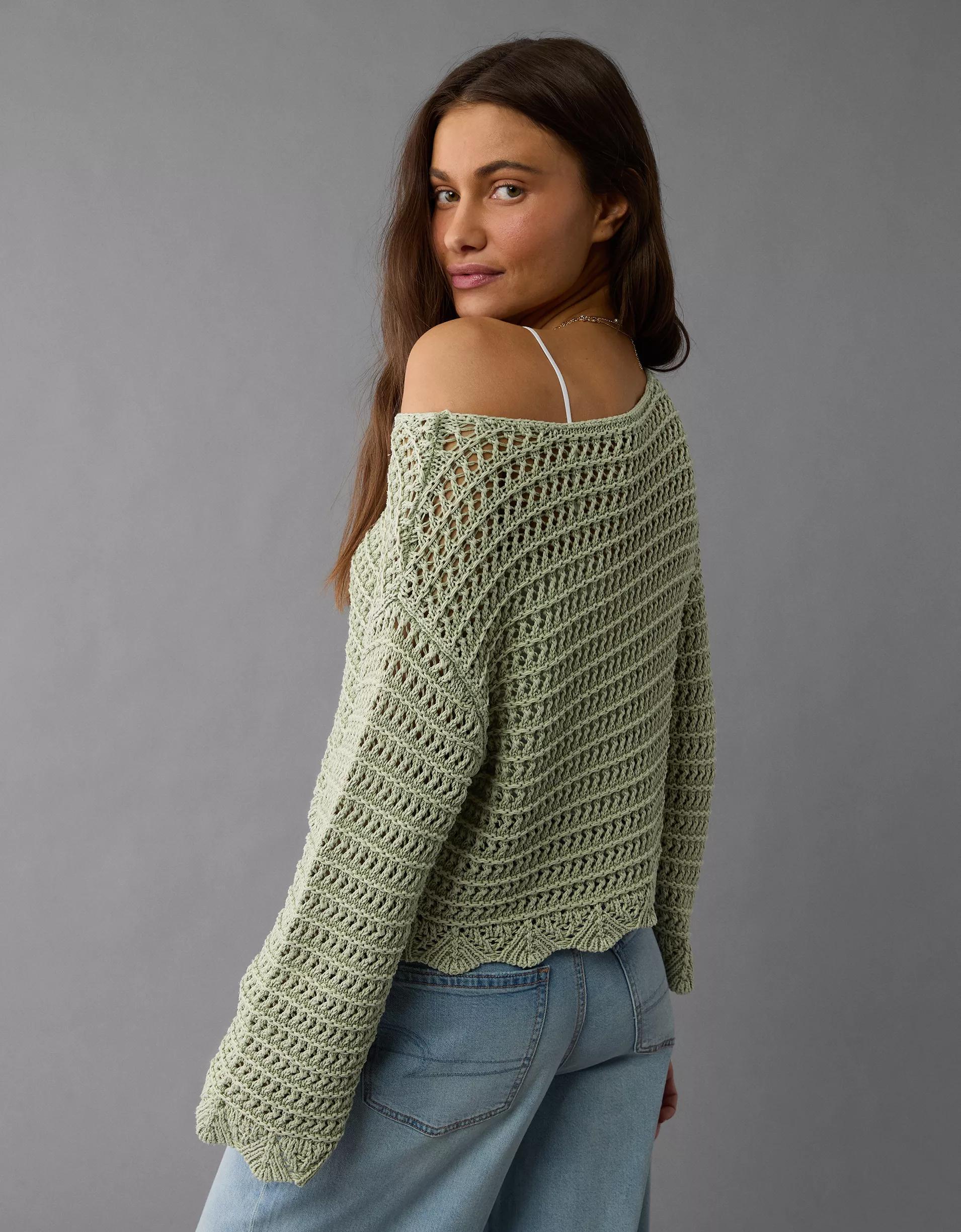 AE Ballet Neck Open Knit Sweater Product Image