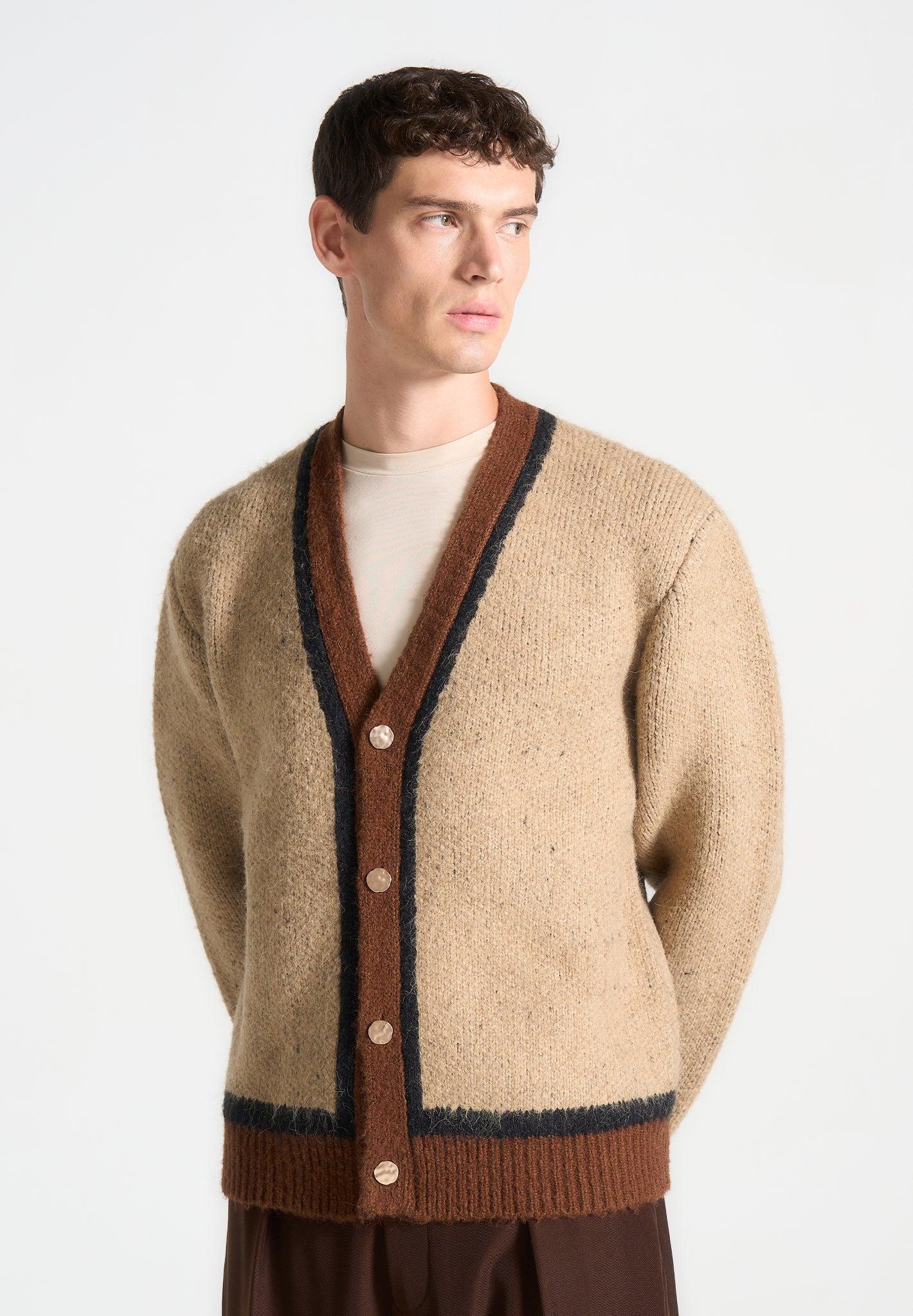 Contrast Knit Cardigan - Beige Male Product Image