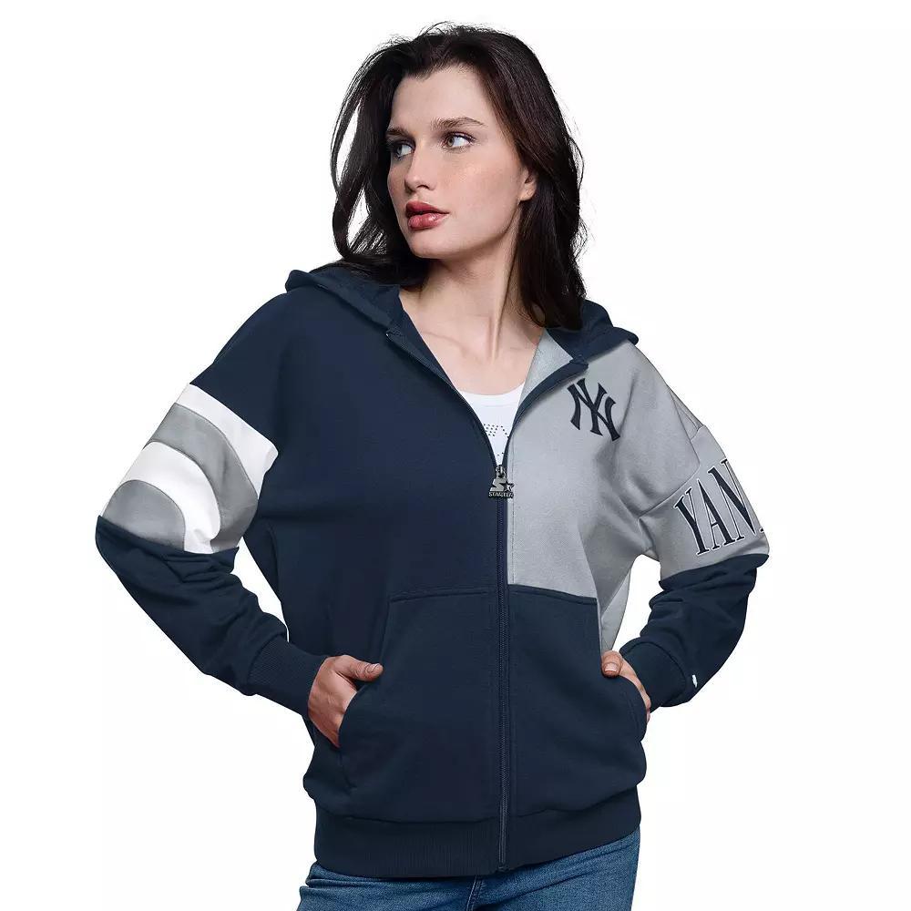 Women's Starter Navy/Gray New York Yankees Curve Ball Full Zip Hoodie Sweatshirt, Size: Small, Blue Product Image