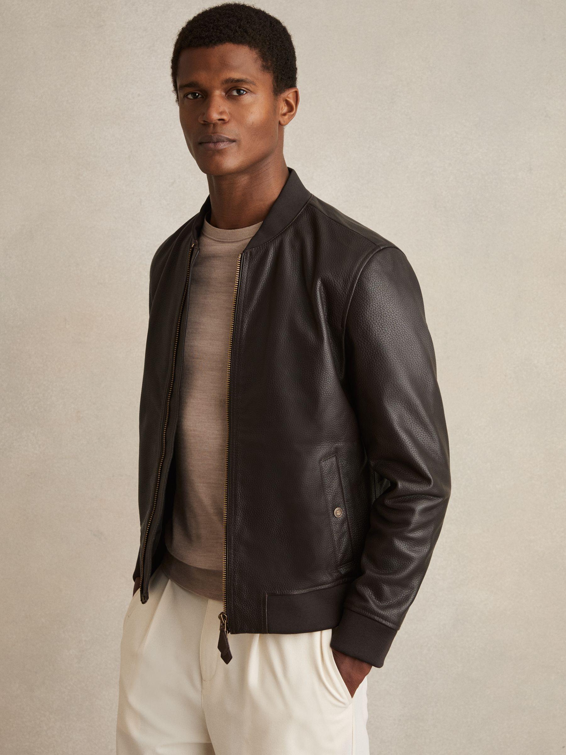 Leather Bomber Jacket in Brown Product Image