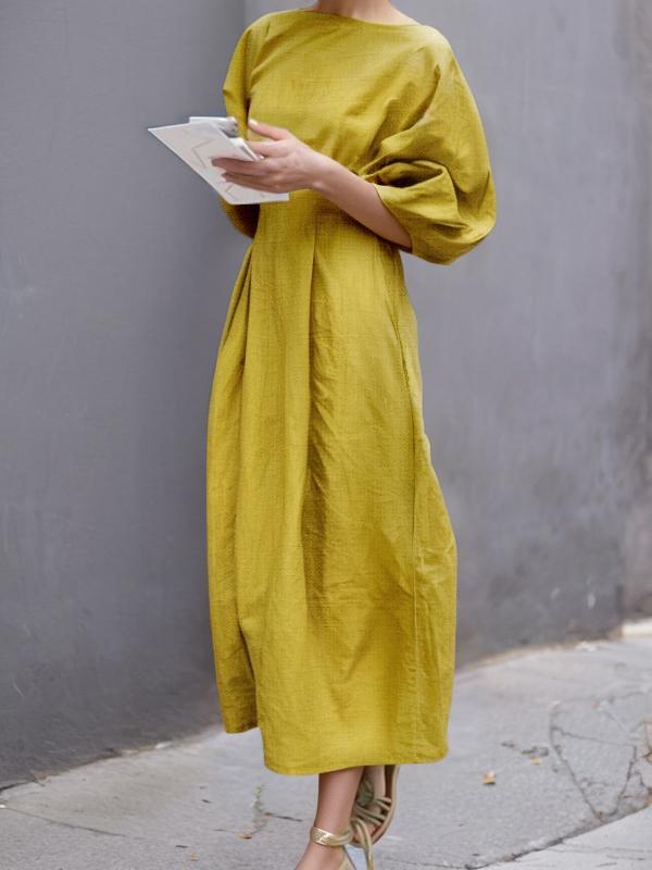 Half Sleeves Loose Solid Color Round-neck Maxi Dresses Product Image