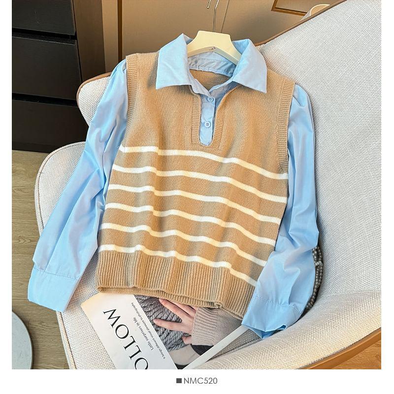 Mock Two-Piece Striped Polo Shirt Product Image