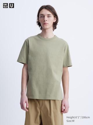 Mens Crew Neck T-Shirt Green Small UNIQLO US Product Image