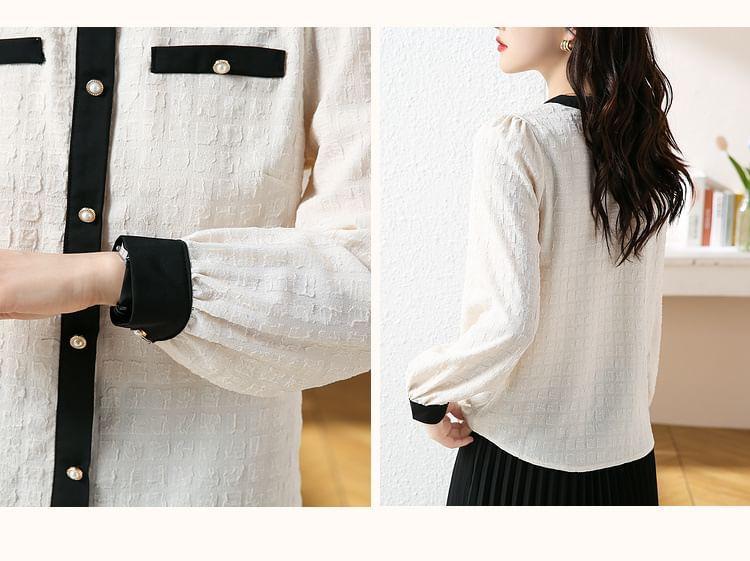 Crew Neck Contrast Trim Blouse Product Image