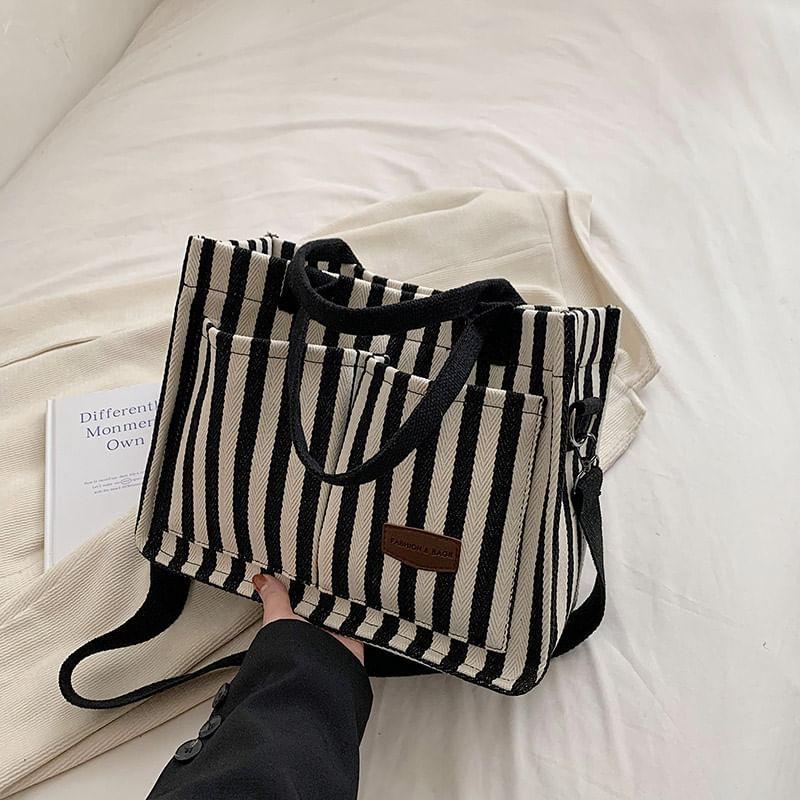 Striped Multi-Pocket Tote Bag Product Image