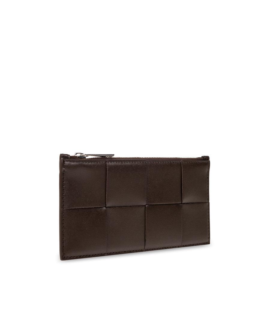 BOTTEGA VENETA Intrecciato Zipped Card Holder In Brown Product Image