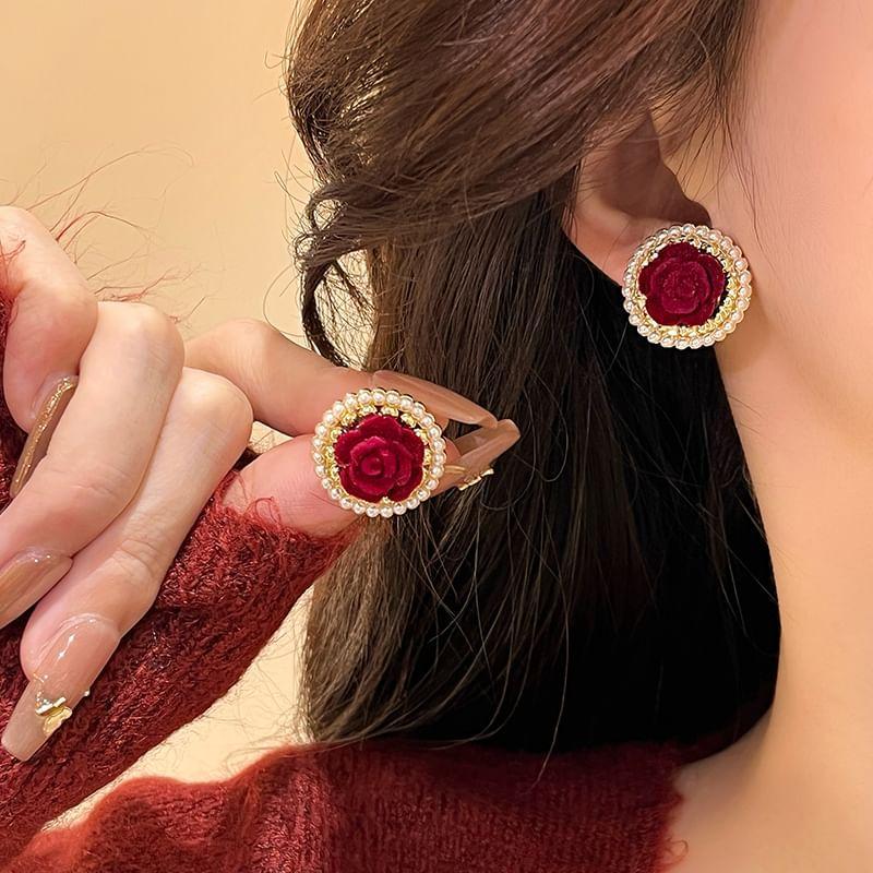 Rose Flocking Alloy Stud Earring Product Image