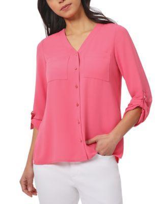 Jones New York Womens Jasper Roll-Cuff Blouse, Regular & Petite Product Image