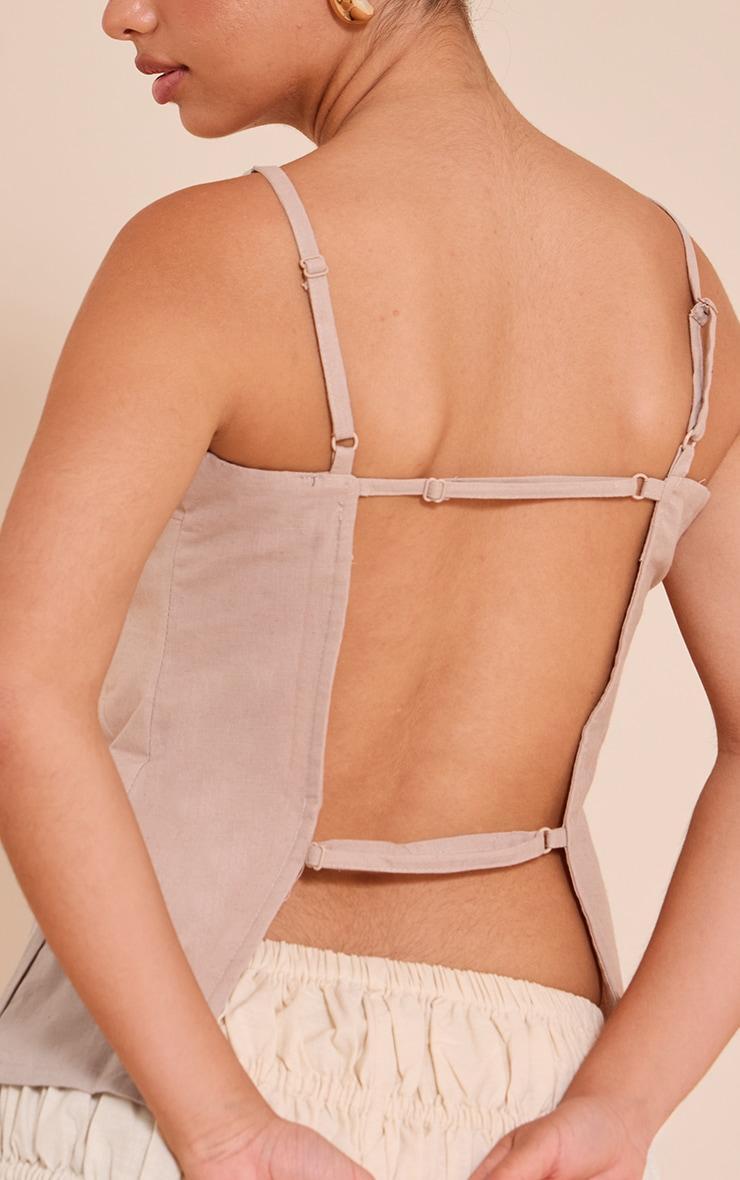Taupe Linen Blend Back Detail Long Cami Top Product Image