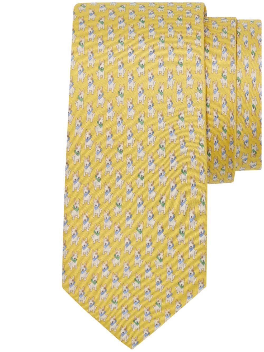 FERRAGAMO Terrier-print Silk Tie In Yellow Product Image