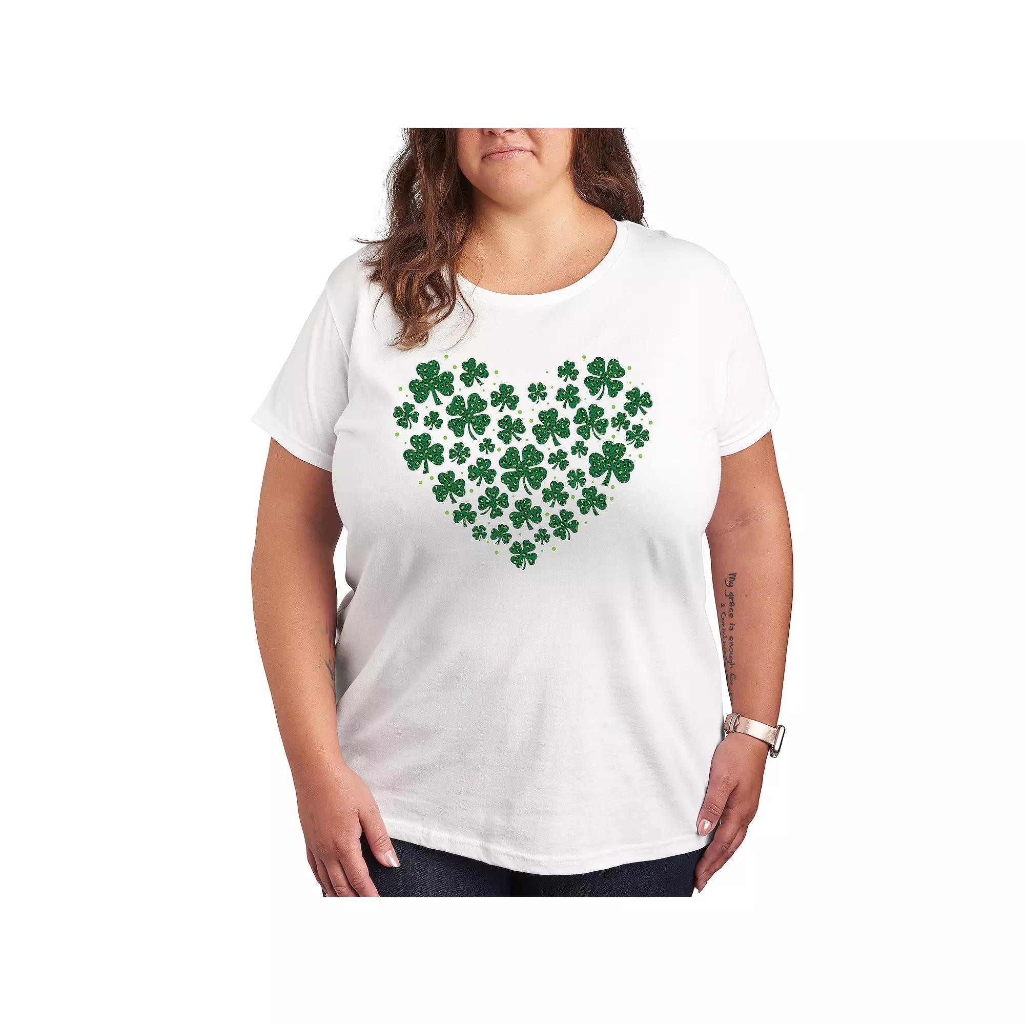 Plus Leopard Print Shamrock Heart Graphic Tee, Women's,  Product Image