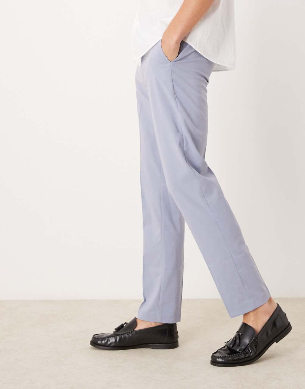 ASOS DESIGN slim fit smart wedding pants in dusty blue Product Image