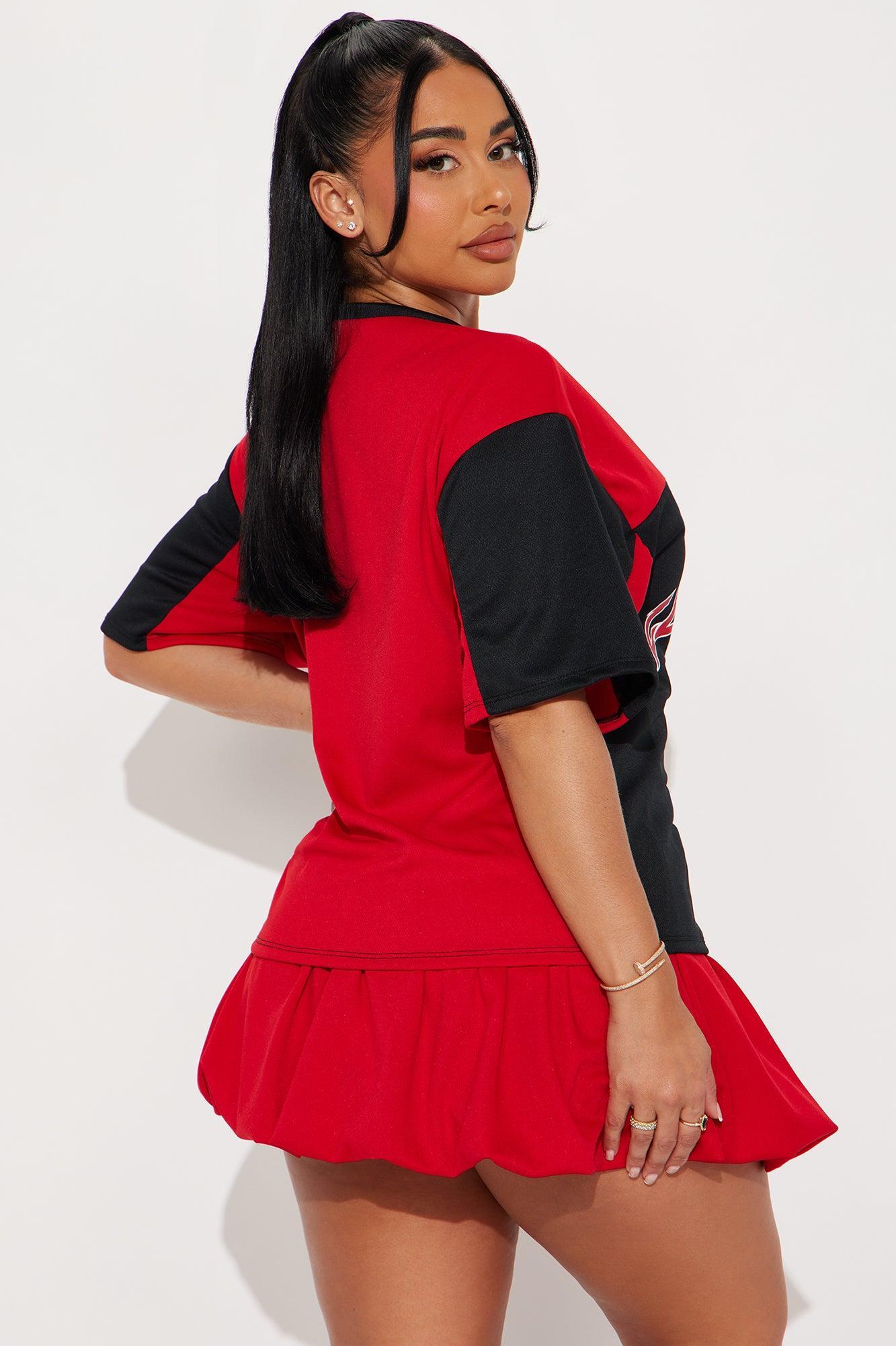 Team Player Jersey Bubble Mini Dress - Red/Black Product Image