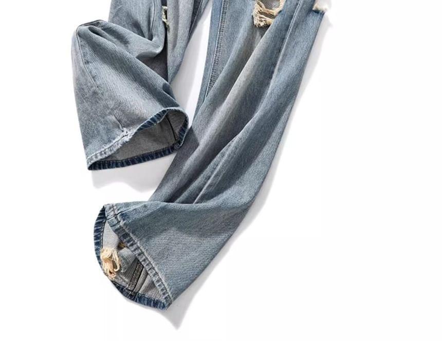 High Rise Distressed Washed Wide Leg Jeans Product Image