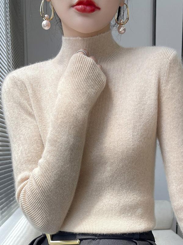 Casual Skinny Long Sleeves Solid Color Half Turtleneck Sweater Tops Product Image
