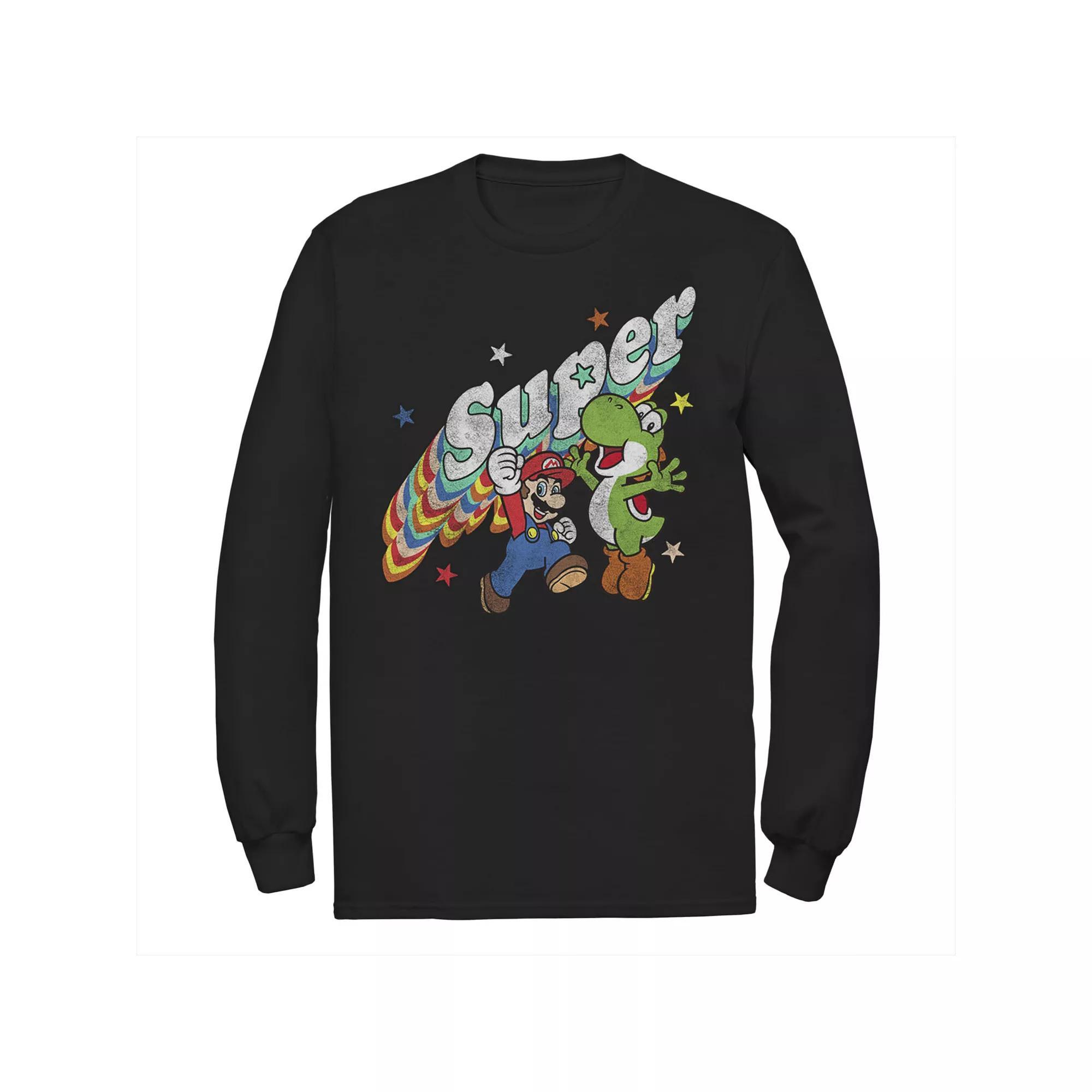 Men's Nintendo Super Mario Yoshi Mario Rainbow 3D Star Long Sleeve Tee,  Product Image