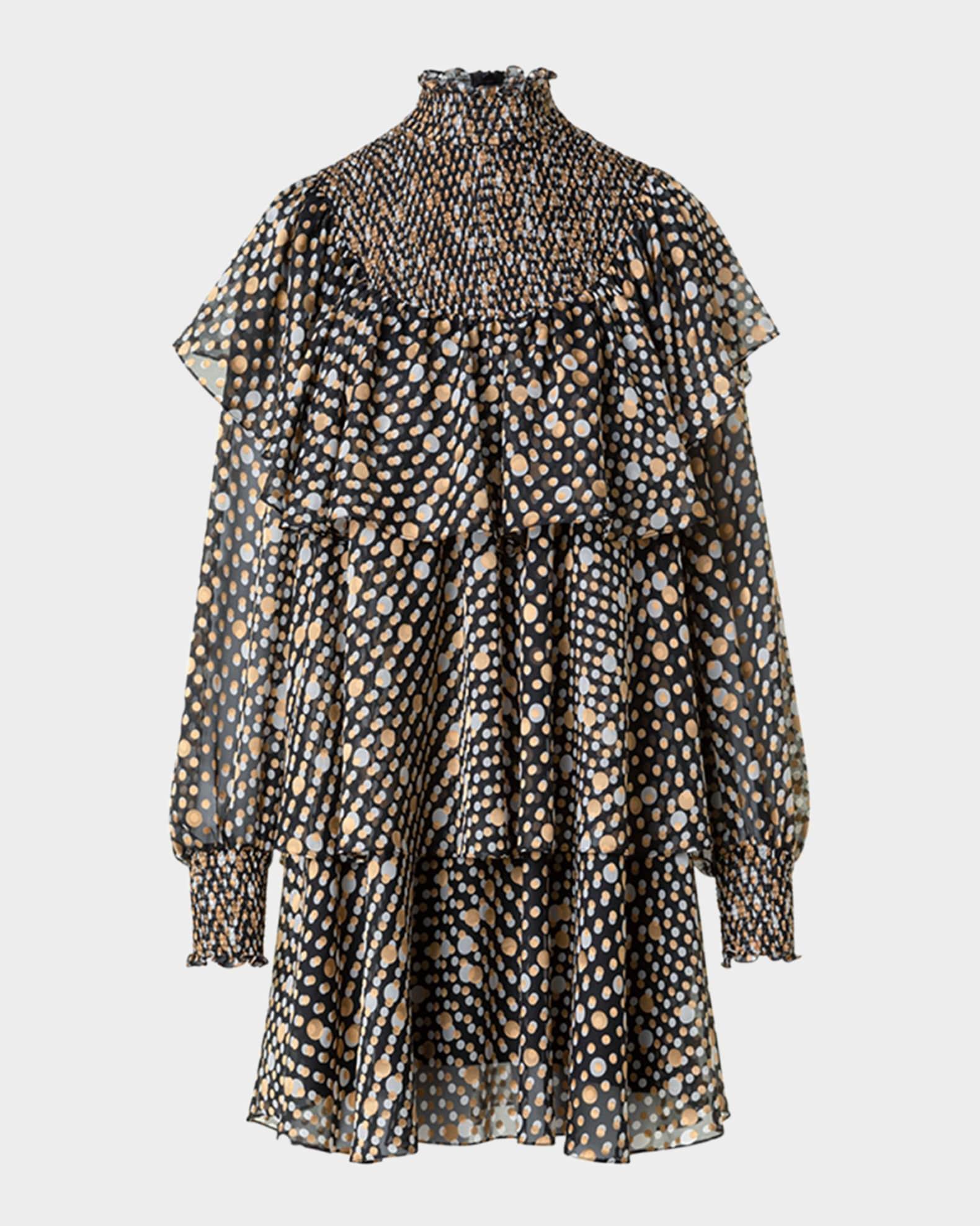 Polka Dot Devore Crepe De Chine Ruffle Mini Dress Product Image