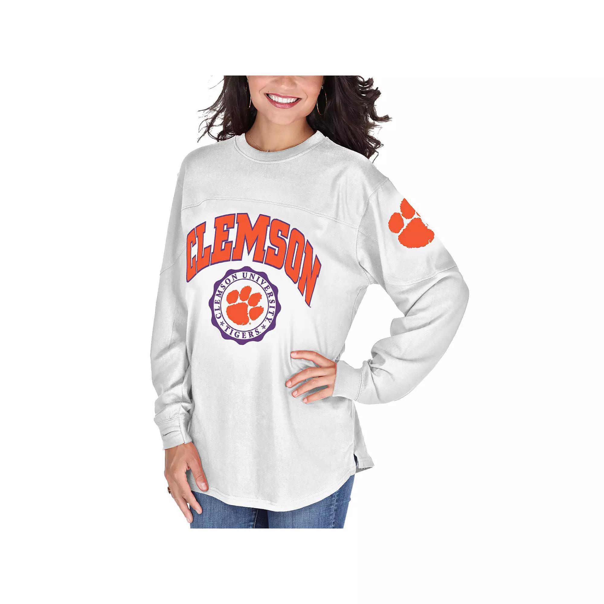 Women's White Clemson Tigers Edith Long Sleeve T-Shirt, Size: Small Product Image