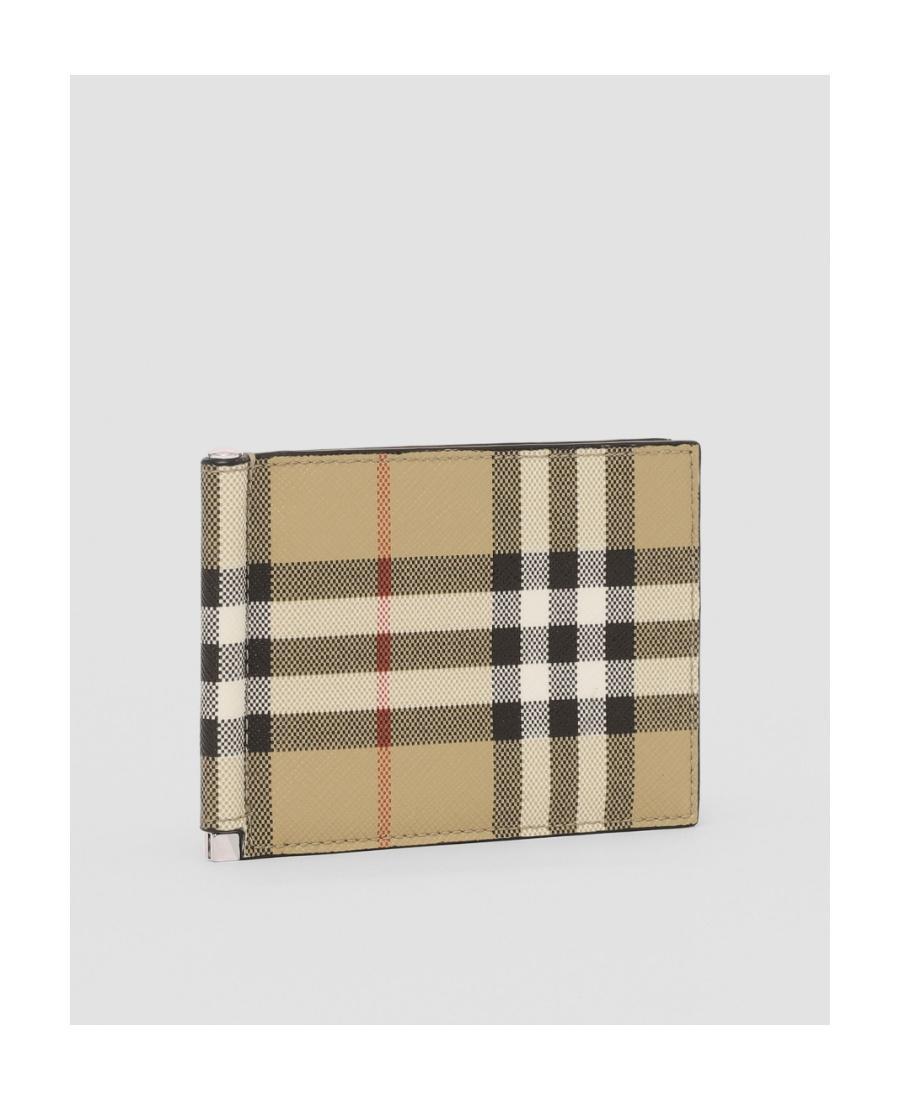 BURBERRY Checked Money Clip Leather Wallet In Nude Product Image