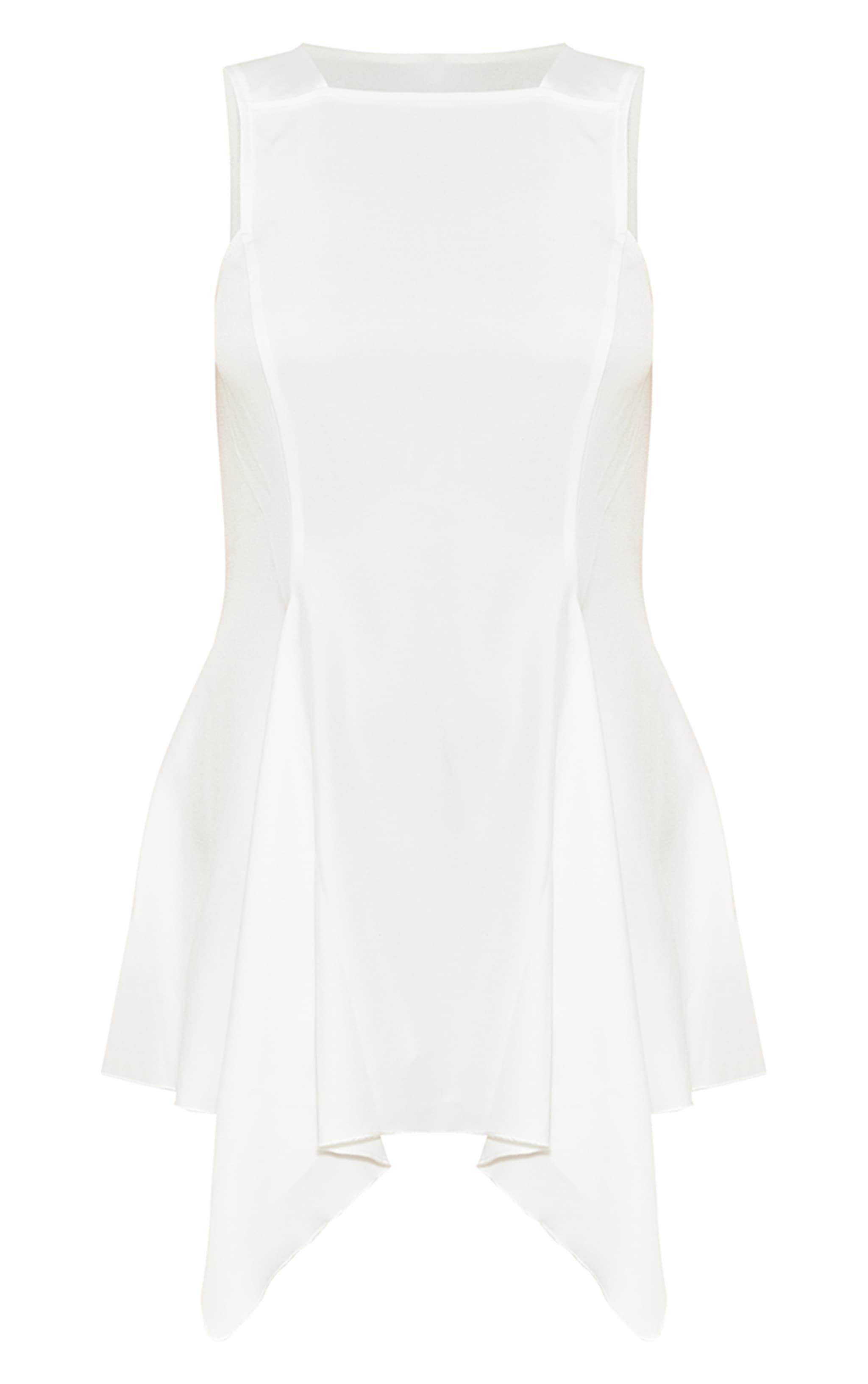 Petite White Woven Sleeveless Asymmetric Hem Mini Dress Product Image