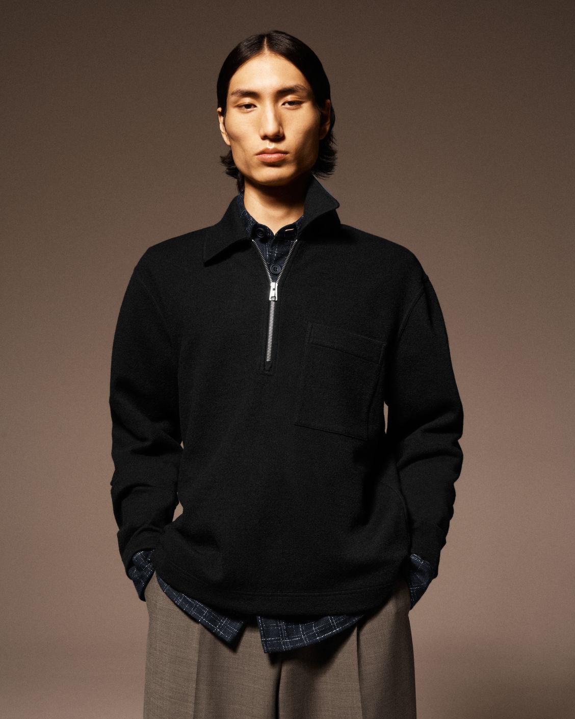 HALF-ZIP BOILED-WOOL SWEATER Product Image