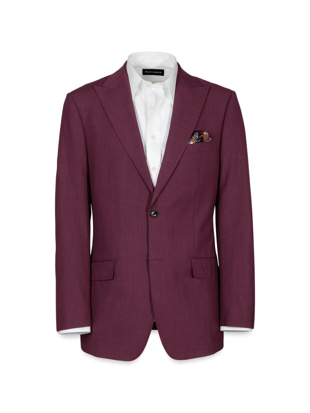 Wool Stretch Bengaline Single Breasted Peak Lapel Suit - Plum Product Image