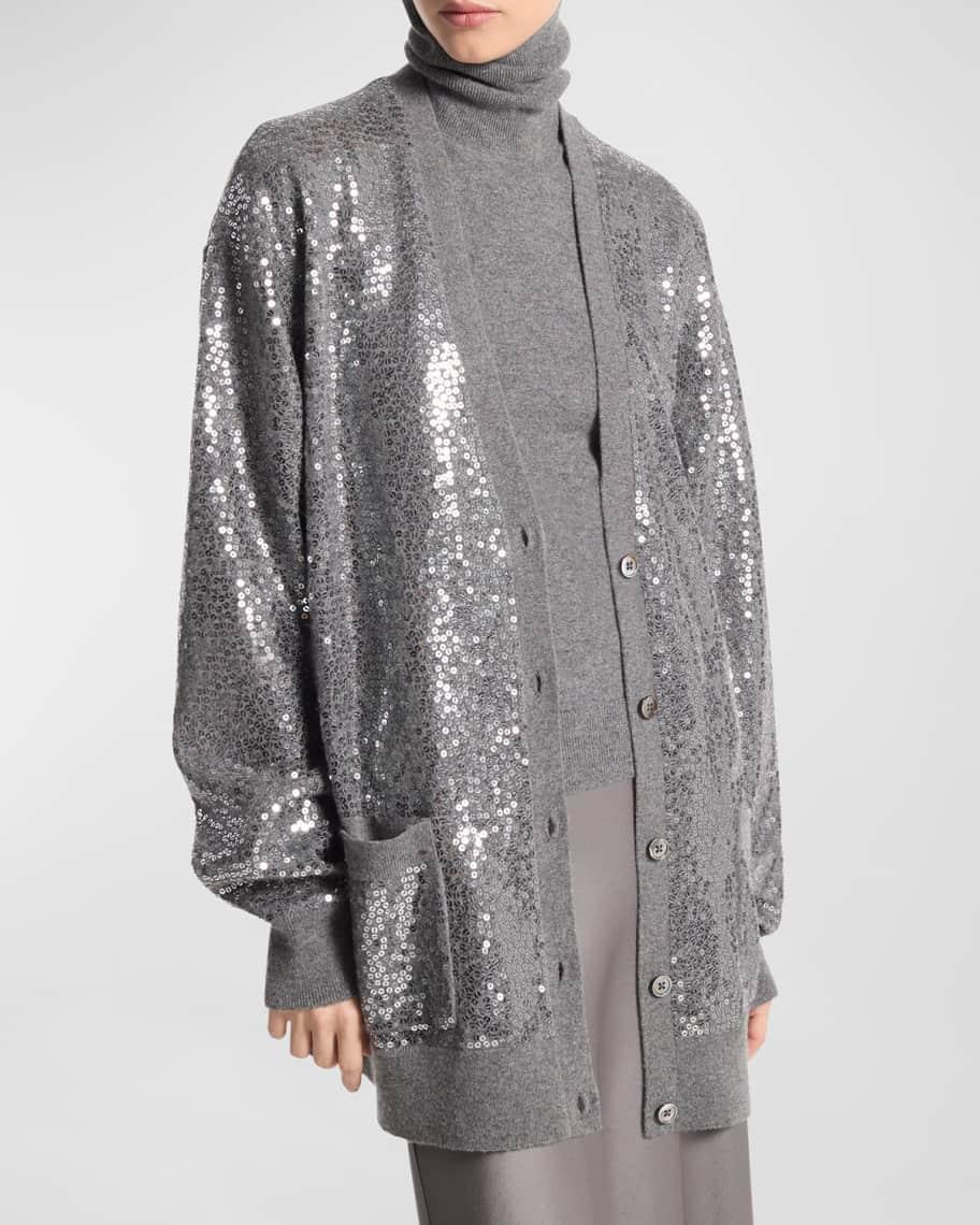 Embellished Sequin Oversized Cashmere Cardigan Product Image