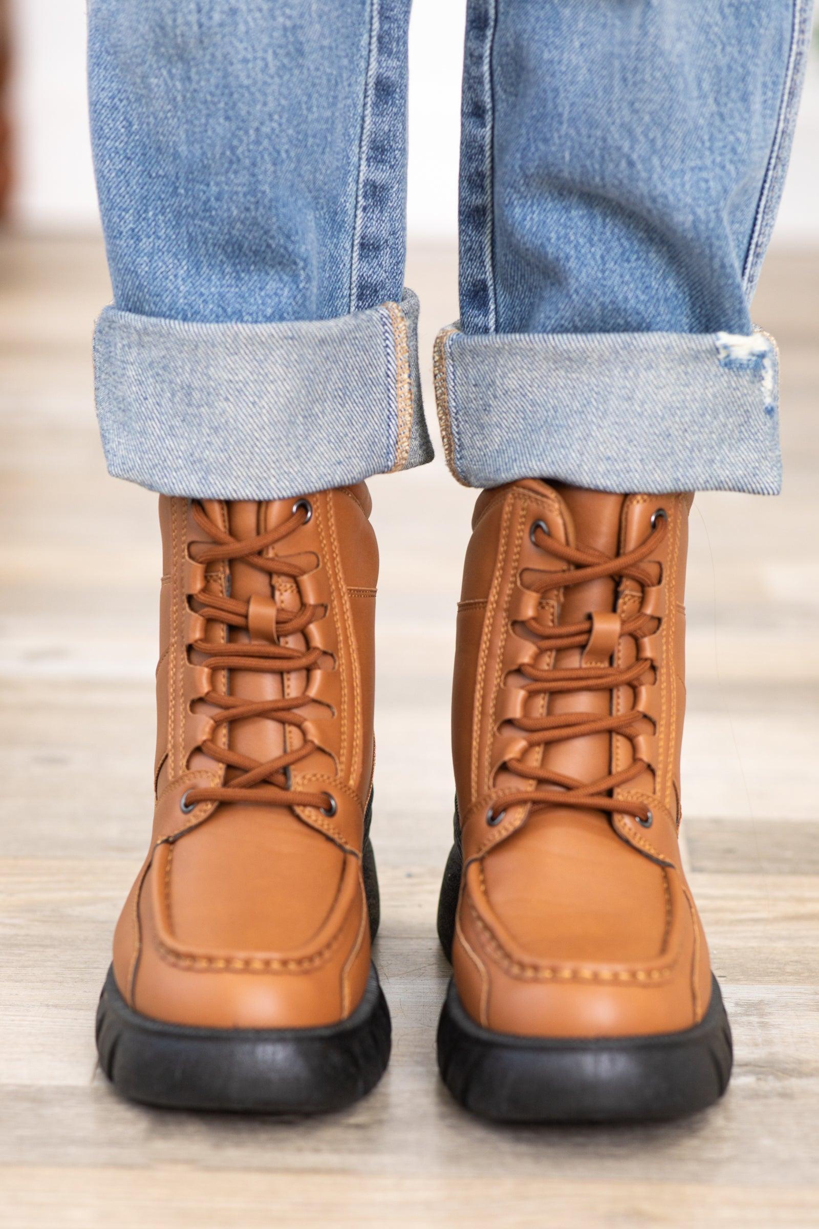 Brown Lace Up Boots With Black Lug Sole Product Image