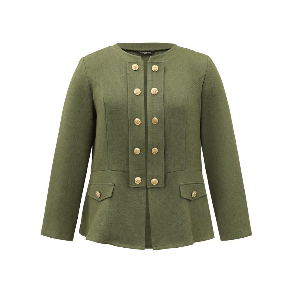 Plus Size Plain Double Breasted Pocket Coat Women ArmyGreen Casual Plain Ladies Dailywear Winter Coats BloomChic 12/L Product Image