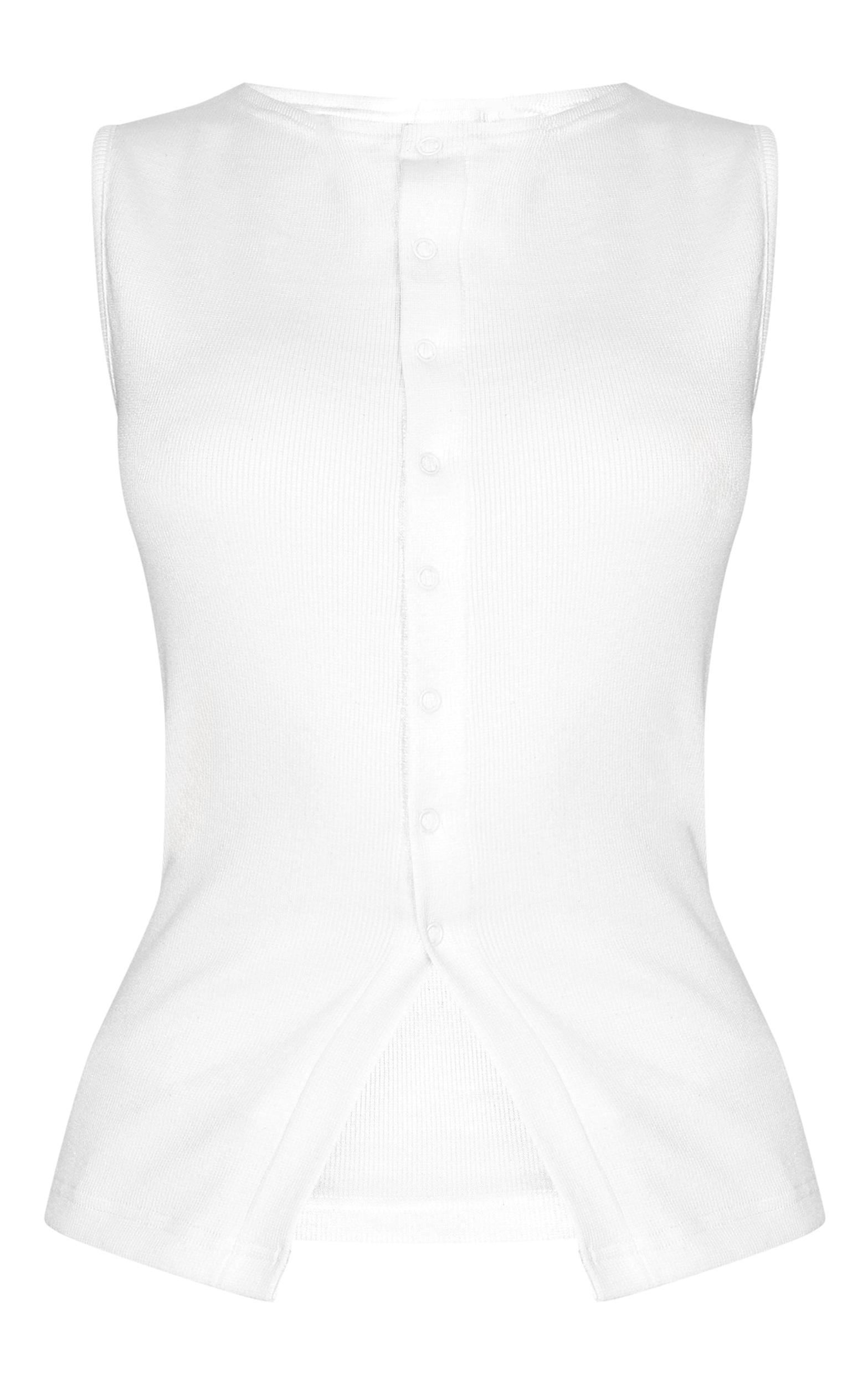 Cream Ribbed Button Down Sleeveless Long Top Product Image