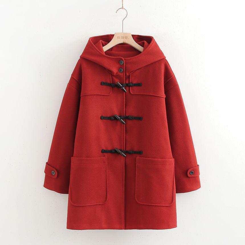 Plain Hooded Midi Toggle Coat Product Image