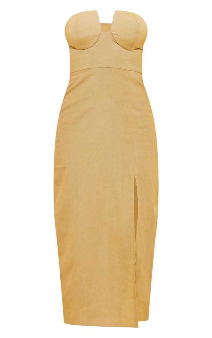 Sage Green Linen Look Bandeau Cup Detail Midi Dress Product Image