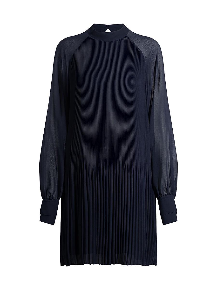 Womens High-Neck Dress with Pliss Pleats and Sheer Sleeves Product Image