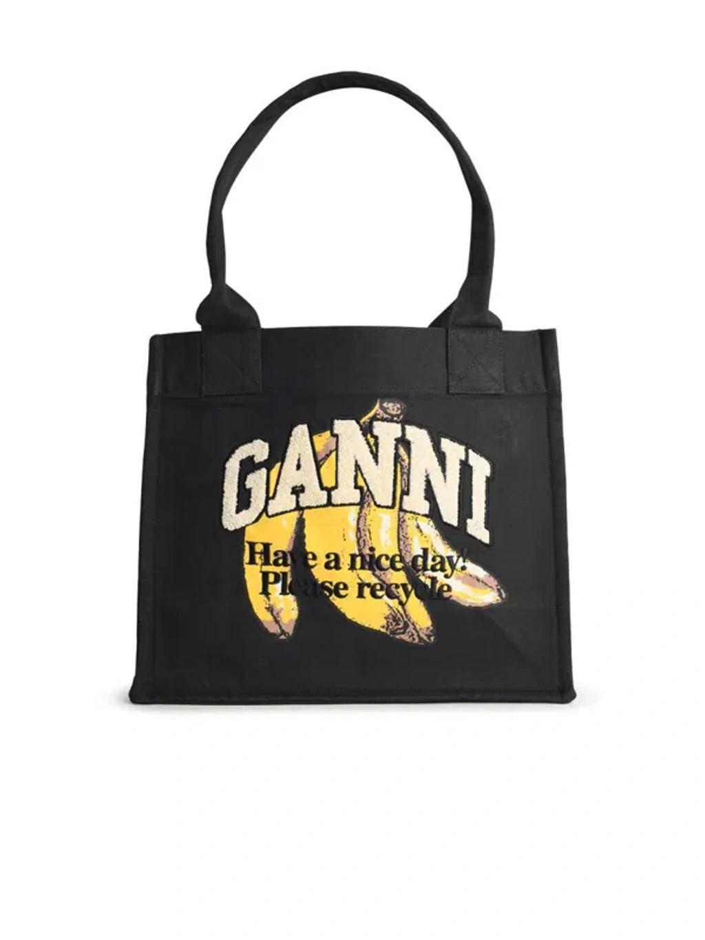 GANNI Banana Print Large Tote Bag In Black Product Image