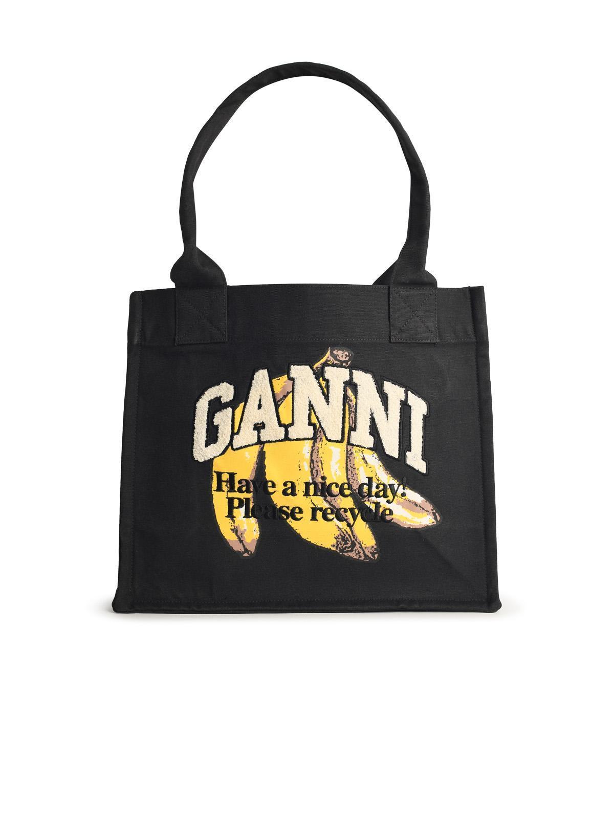 GANNI Banana Print Large Tote Bag In Black Product Image