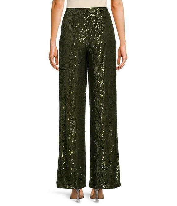 Skies Are Blue Sequin High Waist Semi-Flare Leg Pull-On Pants Product Image