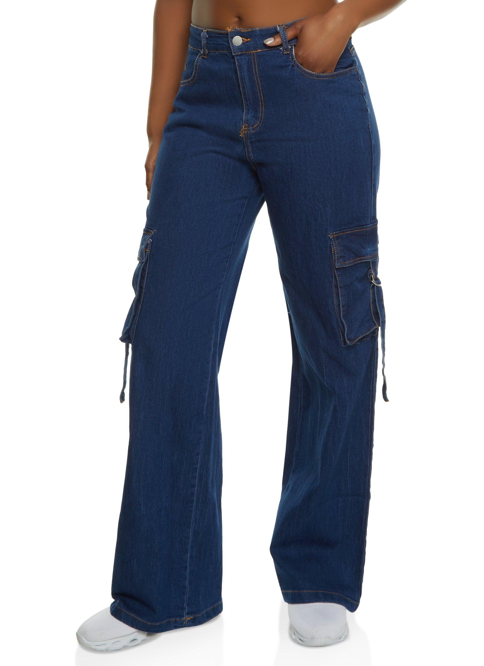 Womens Denim Cargo Wide Leg Pants Product Image