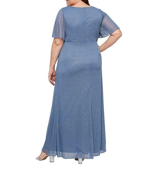 Ignite Evenings Plus Size Short Flutter Sleeve Round Neck Long Sheath Dress Product Image