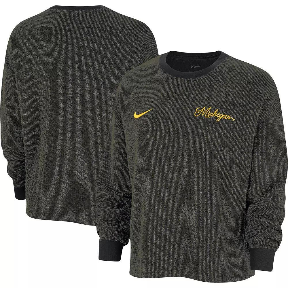 Women's Nike  Black Michigan Wolverines Yoga Script Pullover Sweatshirt, Size: Small Product Image