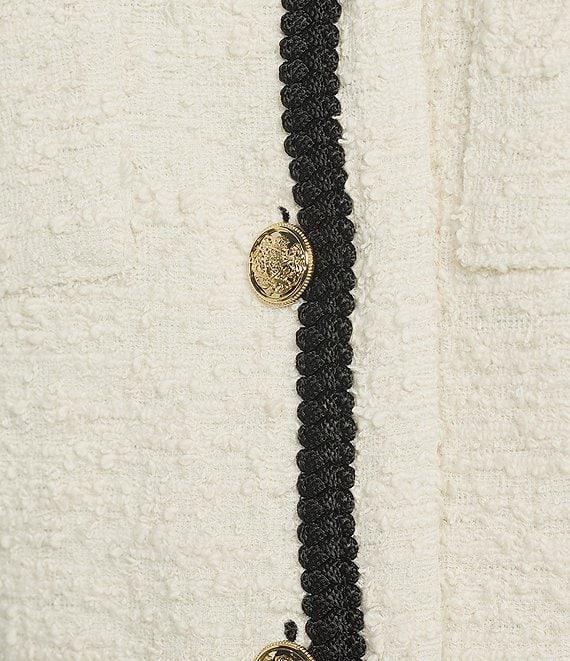 Preston & York Coordinating Brigid Knit Tweed Button Front Double Pocket Short Sleeve Jacket Product Image