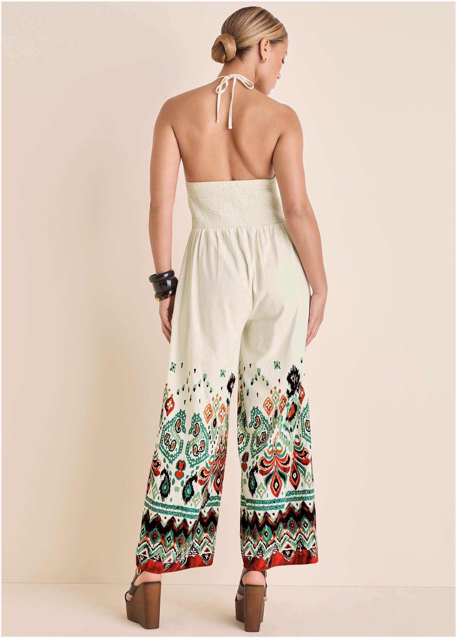 Linen Halter Jumpsuit - Seti Olive Ikat Product Image