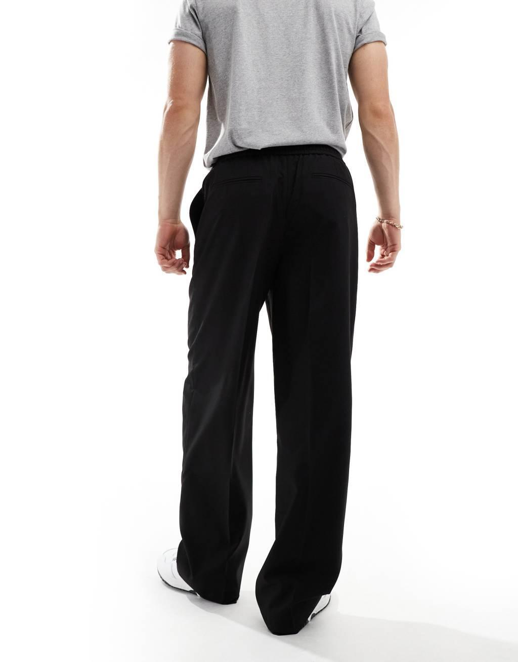 ASOS DESIGN pull on smart wide leg pants in black Product Image