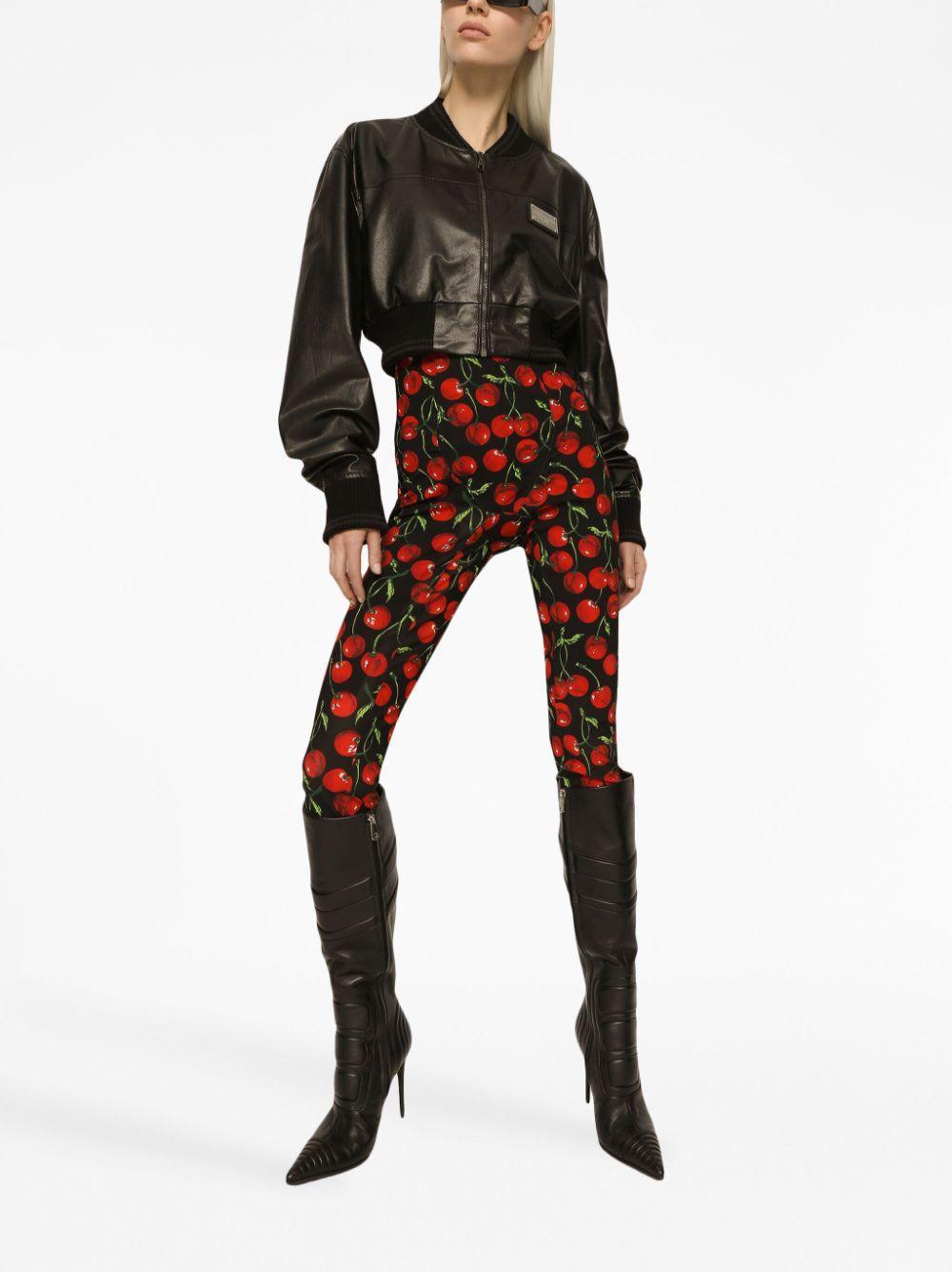 High-waisted Cherry-print Leggings In Black Product Image