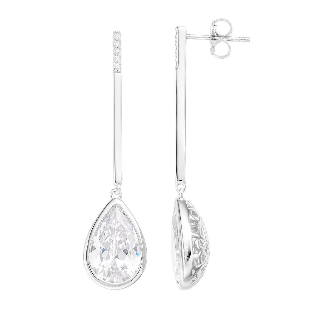 Sterling Silver Cubic Zirconia Bar Drop Earrings, Women's Product Image